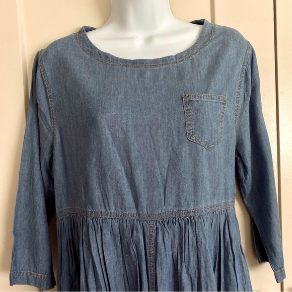 Esley Chambray Babydoll Mini Cotton Dress Medium Summer Fall Breathable Casual - Picture 3 of 13